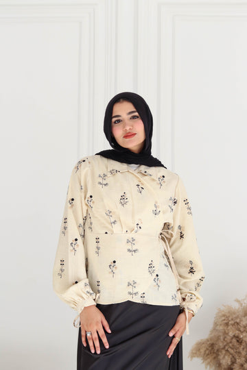 Embroidery wrap blouse