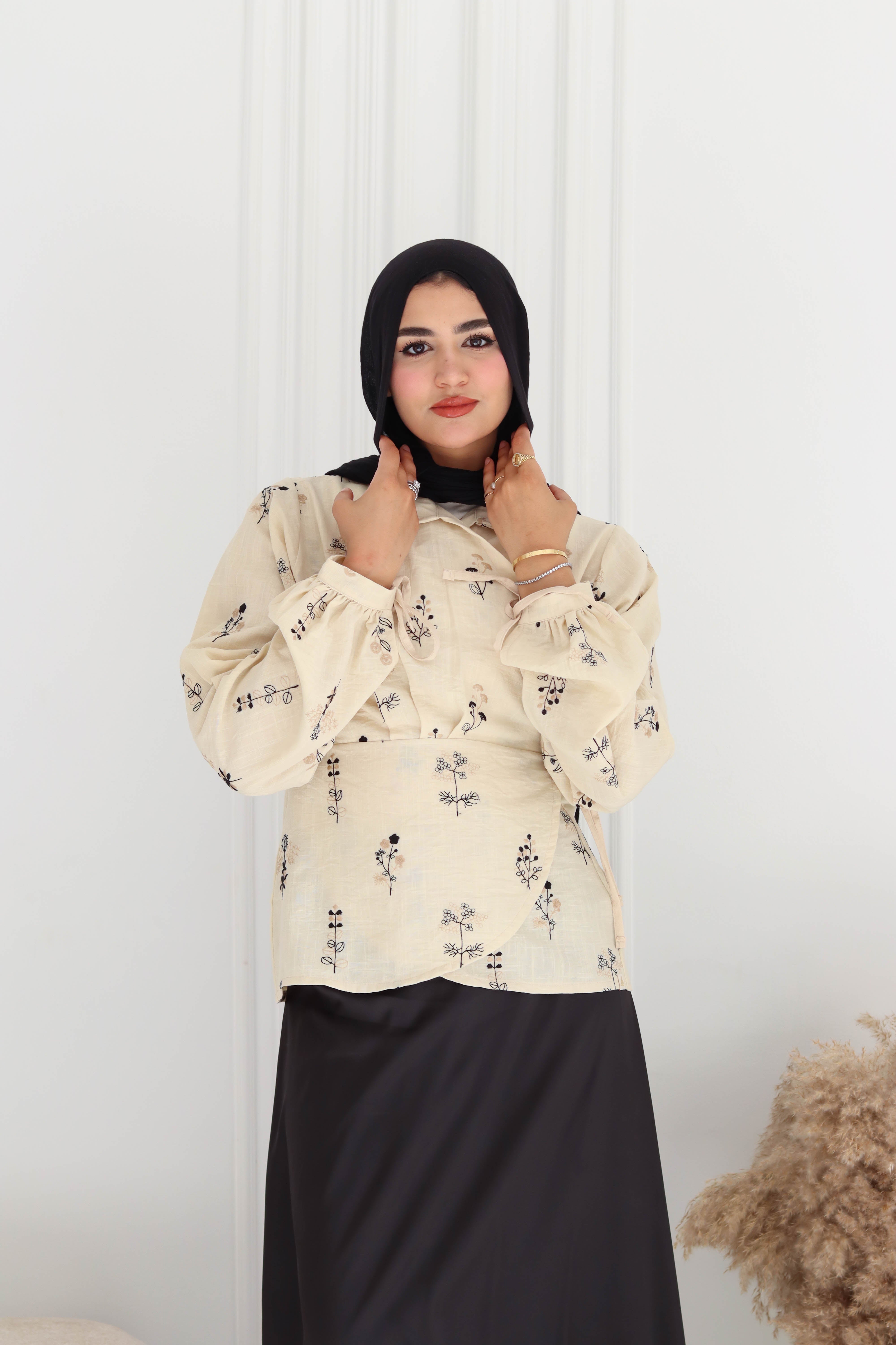 Embroidery wrap blouse