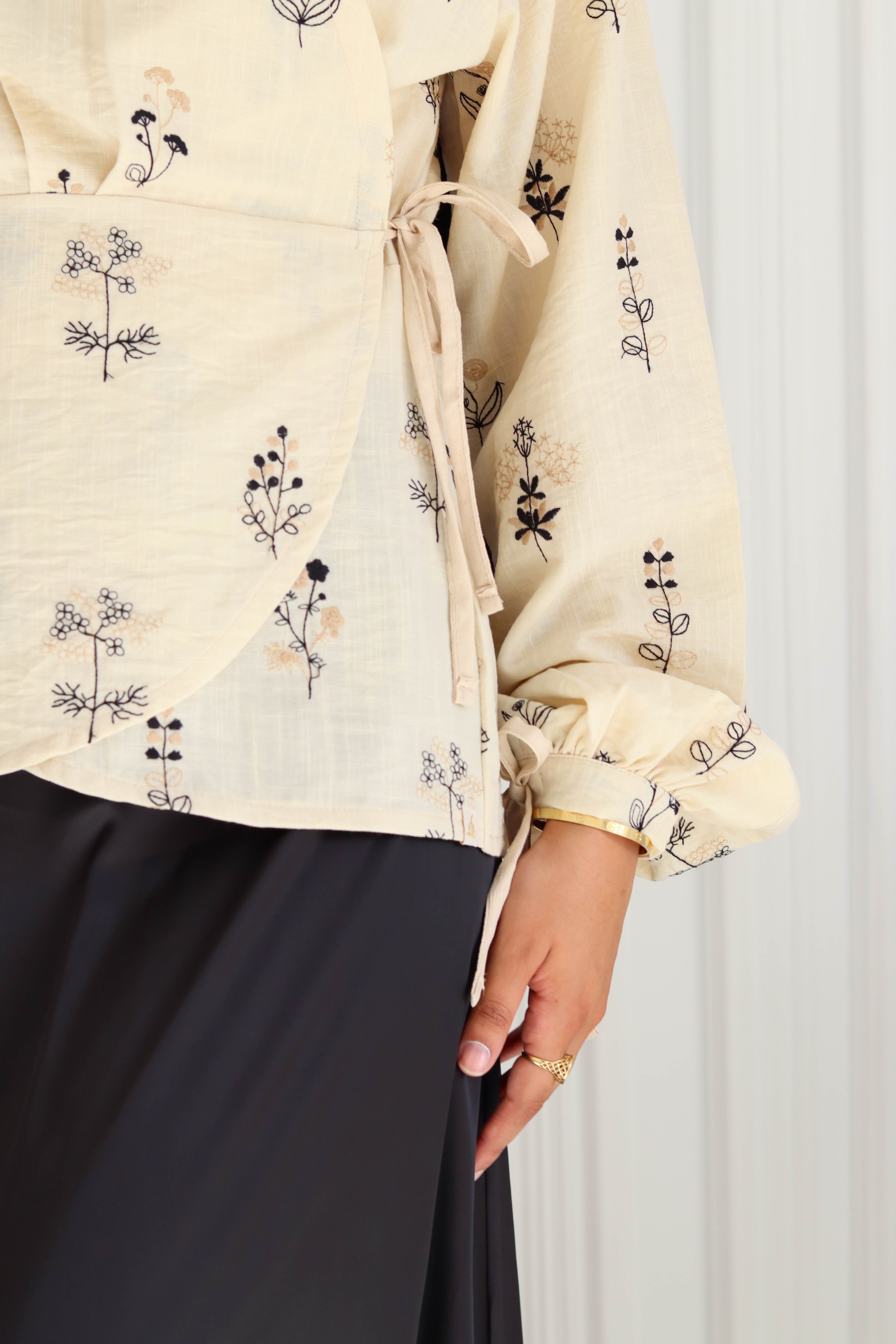 Embroidery wrap blouse