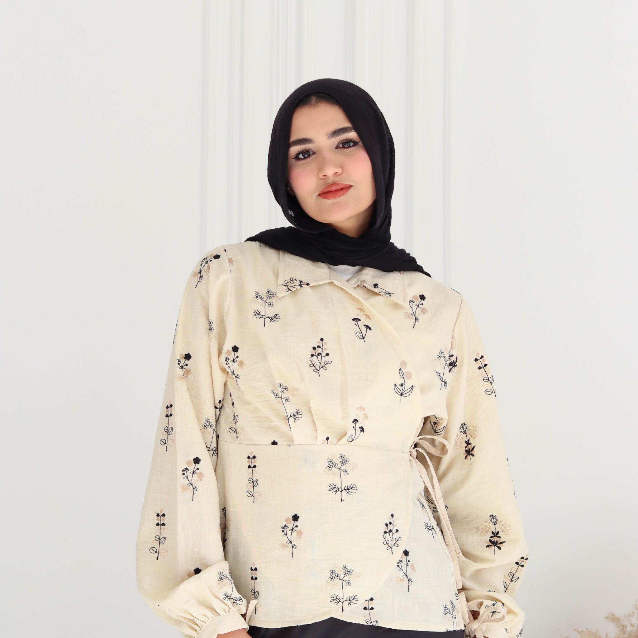 Embroidery wrap blouse